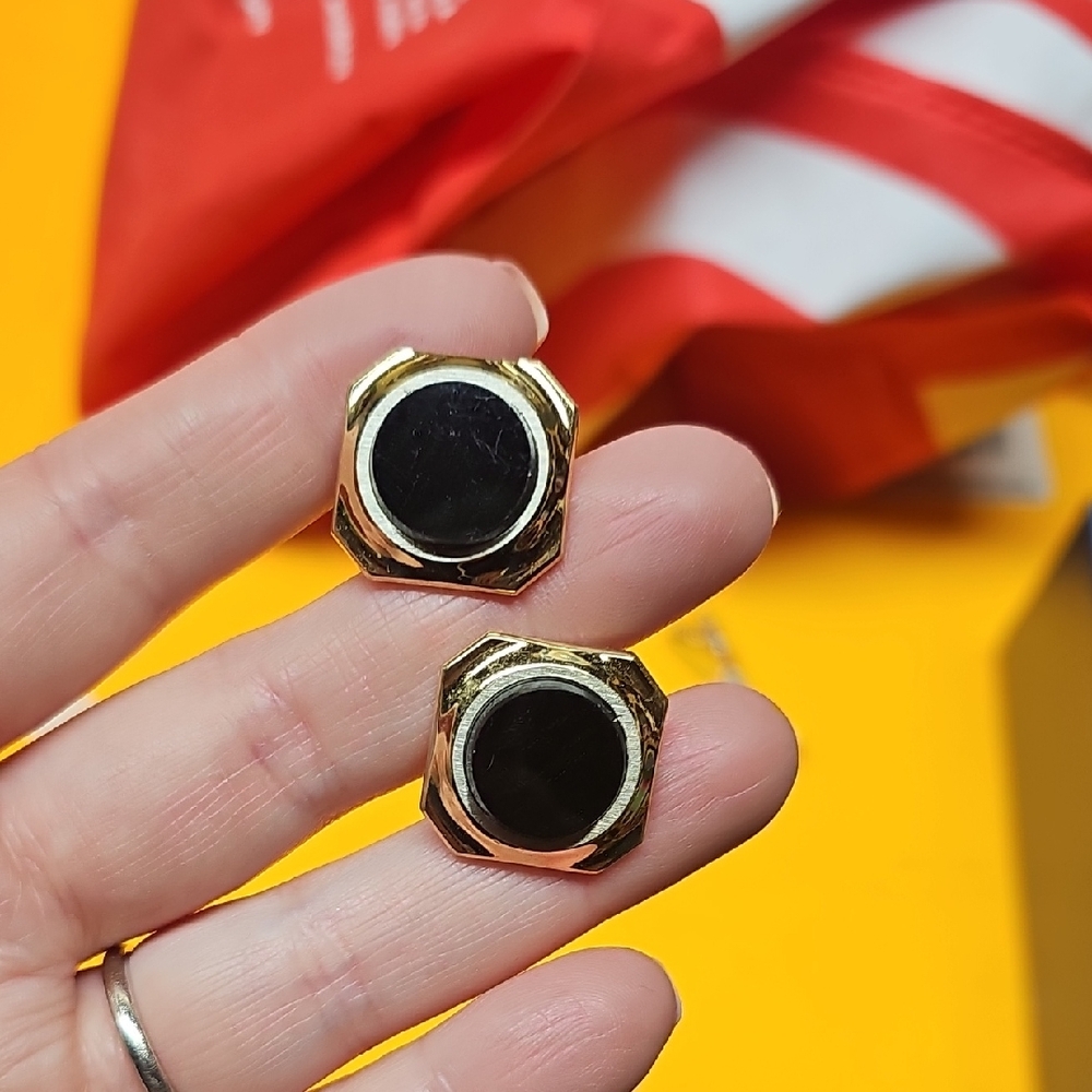 VINTAGE MENS Gold and Black Hexagon CUFFLINKS